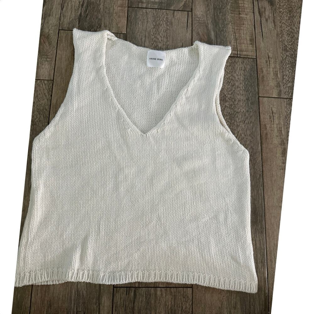 Anine Bing Women's White V-Neckline Sleeveless Knit Tank Top Size Small